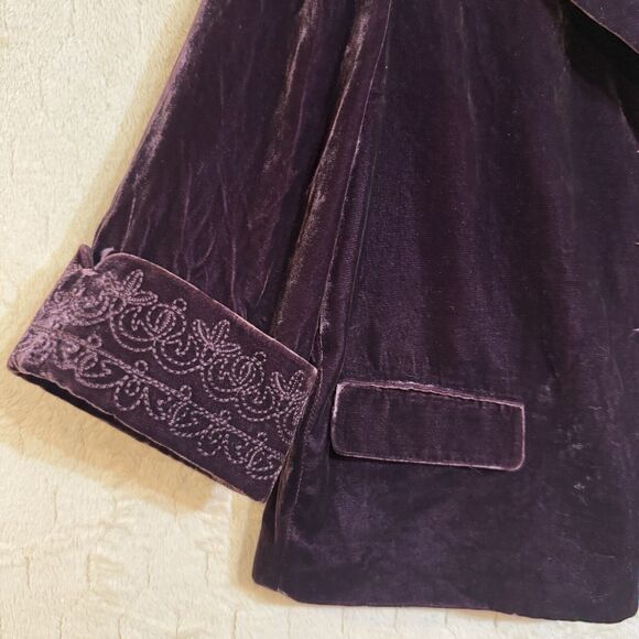 NWT TAHARI Velour Velvet Swing Jacket Blazer Sz 2 Embroidered Accents Purple$468 - Picture 11 of 16